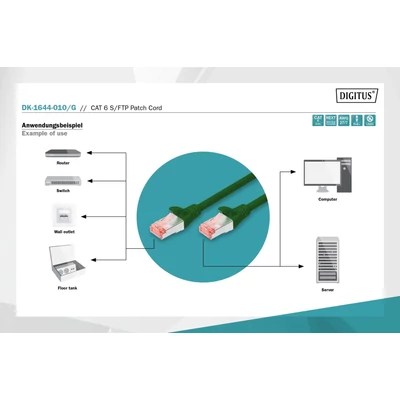 Kép 5/5 - Digitus CAT6 S-FTP patch kábel 1m zöld