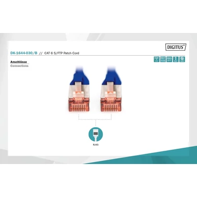 Kép 2/5 - Digitus CAT6 S-FTP patch kábel 3m kék