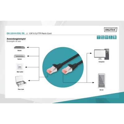 Kép 2/5 - Digitus CAT6 S-FTP patch kábel 3m fekete