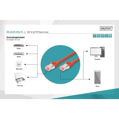 Kép 2/5 - Digitus CAT6 S-FTP patch kábel 3m piros