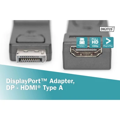 Kép 6/8 - Digitus DisplayPort adapter, DP - HDMI type A Black