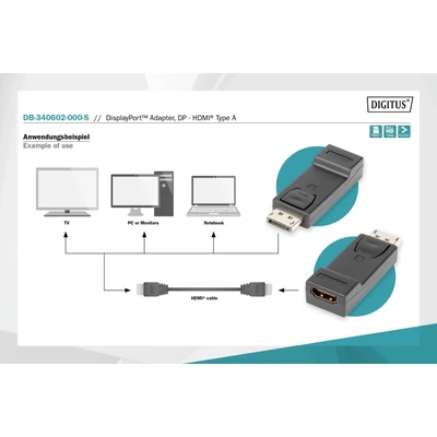 Kép 7/8 - Digitus DisplayPort adapter, DP - HDMI type A Black