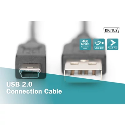 Kép 3/4 - Assmann USB 2.0 connection cable, type A - mini B (5pin) 1,8m Black