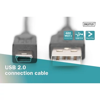 Kép 3/3 - Assmann USB 2.0 connection cable, type A - mini B (5pin) 1,8m Black