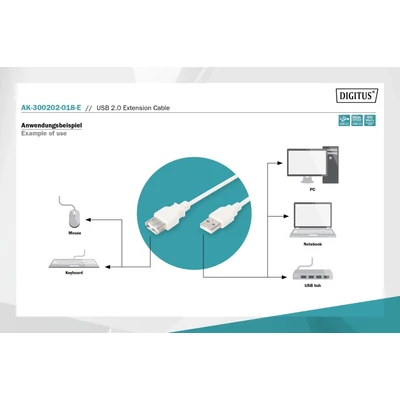 Kép 3/5 - Assmann USB 2.0 extension cable, type A 1,8m Beige