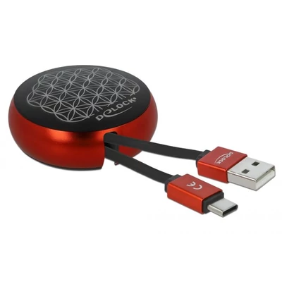 DeLock USB 2.0 Retractable Cable Type-A to USB-C Black/Red