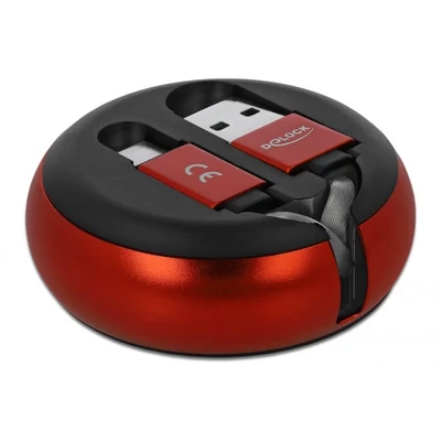 Kép 2/4 - DeLock USB 2.0 Retractable Cable Type-A to USB-C Black/Red