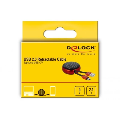 Kép 4/4 - DeLock USB 2.0 Retractable Cable Type-A to USB-C Black/Red