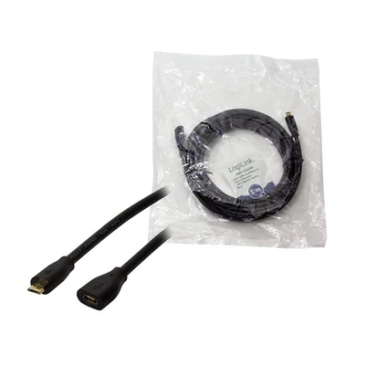 Kép 3/3 - Logilink CU0125 USB2.0 microUSB/M - Micro-USB/F cable 5m Black