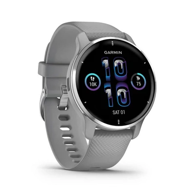 Kép 2/5 - Garmin Venu 2 Plus Silver Stainless Steel Bezel With Powder Grey Case And Silicone Band