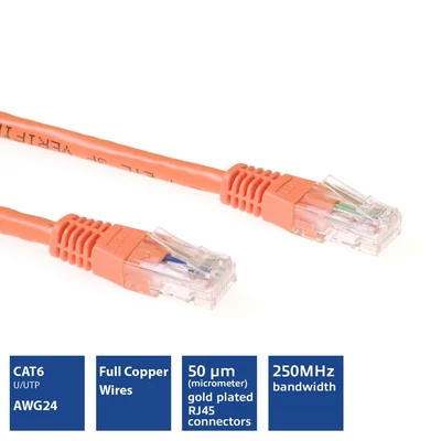 Kép 3/3 - ACT CAT6 U-UTP patch kábel 1m narancssárga