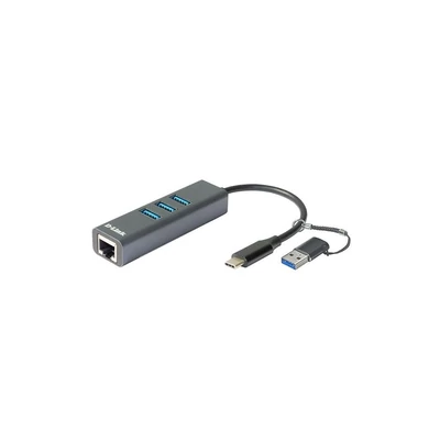 D-Link DUB-2332 USB-C to Gigabit Ethernet Network Adapter with 3xUSB 3.0 and USB-A to USB-C Adapter