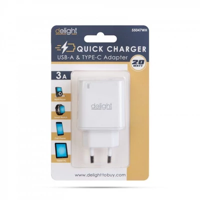 Kép 3/3 - Delight USB QuickCharge 3.0 + Type C Adapter White