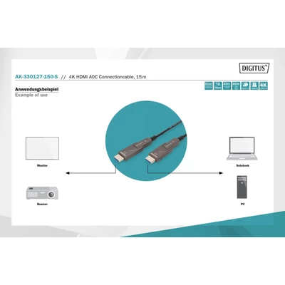 Kép 8/8 - Digitus AK-330127-150-S HDMI AOC Hybrid Fiber Optic Cable with removable plug