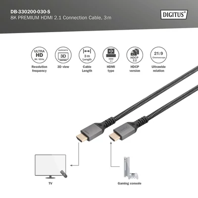 Kép 4/6 - Digitus 8K HDMI Ultra High Speed Connection Cable with Ethernet Black