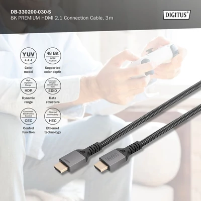 Kép 5/6 - Digitus 8K HDMI Ultra High Speed Connection Cable with Ethernet Black