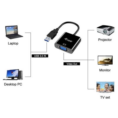 Kép 4/4 - EQuip USB 3.0 to VGA (HD15) Adapter Black