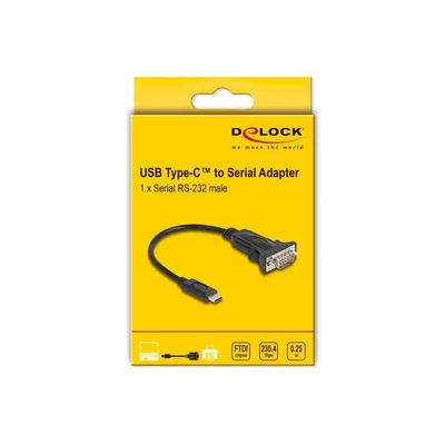 Kép 3/3 - DeLock Adapter USB Type-C to 1 x Serial RS-232 D-Sub 9 pin male with screws 0,25m Black