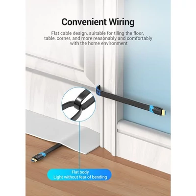 Kép 2/4 - Vention Flat HDMI A male - HDMI A male cable 5m Black