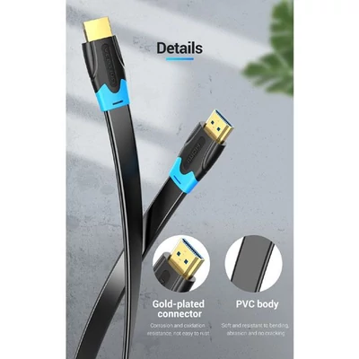Kép 3/4 - Vention Flat HDMI A male - HDMI A male cable 5m Black