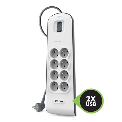 Belkin túlfeszültség védő 8 outlets/2xUSB2.0 2.4A/900J Shared 2m