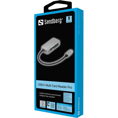 Kép 2/2 - Sandberg USB-C Multi Card Reader Pro Silver