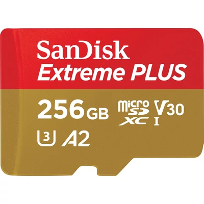 Kép 2/3 - Sandisk 256GB microSDXC Extreme Plus Class 10 U3 A2 C10 V30 + adapterrel