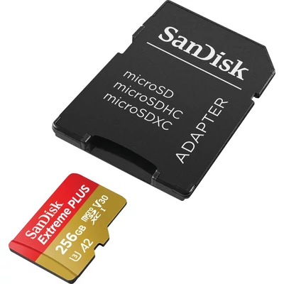 Kép 3/3 - Sandisk 256GB microSDXC Extreme Plus Class 10 U3 A2 C10 V30 + adapterrel