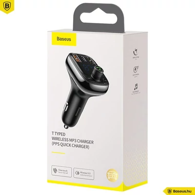 Kép 5/5 - Baseus T Type S-13 Car Charger with FM Transmitter Black