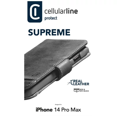 Kép 3/3 - FIXED Cellularline Supreme book-type premium leather case for Apple iPhone 14 PRO MAX, black