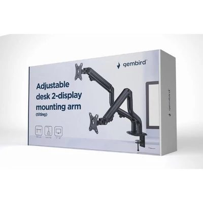 Kép 3/3 - Gembird MA-DA2-02 Adjustable Tilting Desk 2-Display Mounting Arm 17”-32” Black