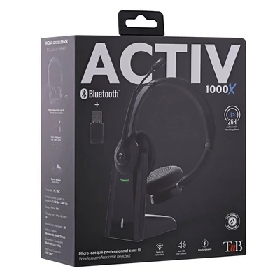 Kép 3/5 - TnB Activ 1000X Bluetooth & Wireless Headset + Dongle Charging Base Black