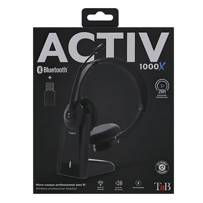 Kép 4/5 - TnB Activ 1000X Bluetooth & Wireless Headset + Dongle Charging Base Black