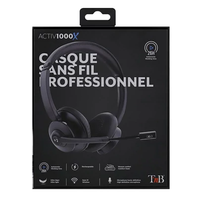 Kép 5/5 - TnB Activ 1000X Bluetooth & Wireless Headset + Dongle Charging Base Black