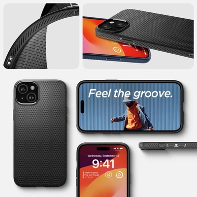 Kép 15/20 - Spigen Liquid Air, iPhone 15 matt fekete telefontok