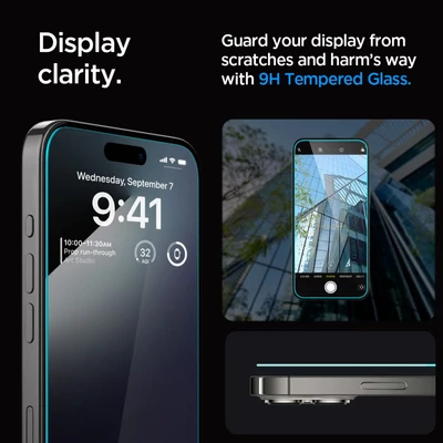 Kép 11/14 - Spigen iPhone 15 Pro Max Screen Protector EZ FIT GLAS.tR Transparency (2 db)