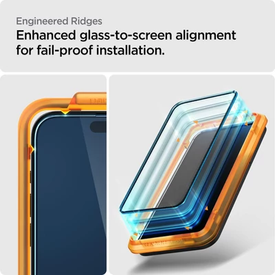 Kép 11/12 - Spigen iPhone 15 Plus Screen Protector AlignMaster GLAS.tR FC Black (2 Pack)