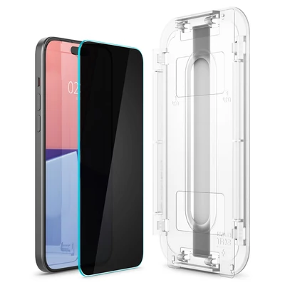 Kép 3/7 - Spigen iPhone 15 Plus Screen Protector EZ FIT GLAS.tR Privacy Transparency (2 Pack)