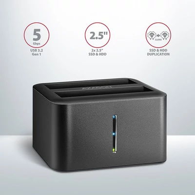 Kép 2/7 - AXAGON ADSA-D25 SuperSpeed USB Dual 2,5" SSD/HDD Mini Dock Black