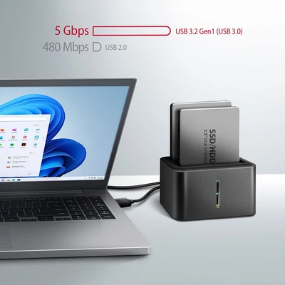 Kép 3/7 - AXAGON ADSA-D25 SuperSpeed USB Dual 2,5" SSD/HDD Mini Dock Black