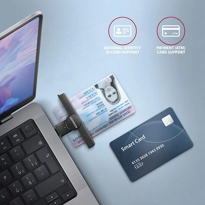 Kép 2/6 - AXAGON CRE-SMPC PocketReader USB-C okoskártya olvasó fekete
