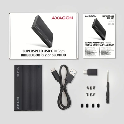 Kép 6/8 - AXAGON EE25-GTR USB-C 3.2 Gen 2 - SATA 6G, 2.5" External RIBBED box Black