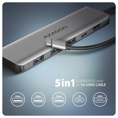 Kép 2/5 - AXAGON HMC-5H USB-C 5Gbps 5in1 hub ezüst