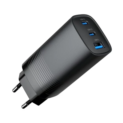 Kép 2/5 - Gembird 3-port 65W GaN USB PowerDelivery gyorstöltő fekete