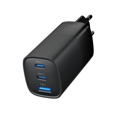 Kép 4/5 - Gembird 3-port 65W GaN USB PowerDelivery gyorstöltő fekete