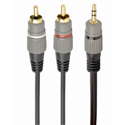 Gembird CCA-352-5M 3.5 mm sztereó csatlakozó 2xRCA dugóhoz, aranyozott csatlakozók 5m kábel fekete