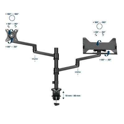 Kép 7/8 - Gembird MA-DA-04 Desk mounted adjustable monitor arm with notebook tray 17"-32" Black