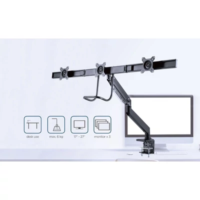 Kép 10/13 - Gembird MA-DA3-03 Desk mounted adjustable monitor arm for 3 monitors 17"-27" Black