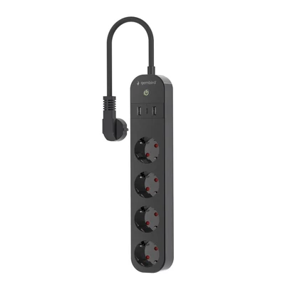 Kép 3/4 - Gembird Smart power strip with USB charger 4 sockets Black