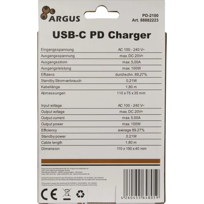 Kép 3/3 - Inter-Tech Argus PD-2100 USB-C 100W PD Charger Black